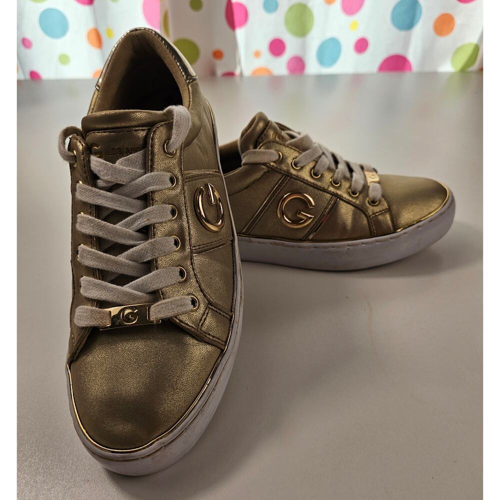 Womens G By Guess Grandy Los Angeles Lace Up Sneakers Shoes Sz 7 M gold y2k